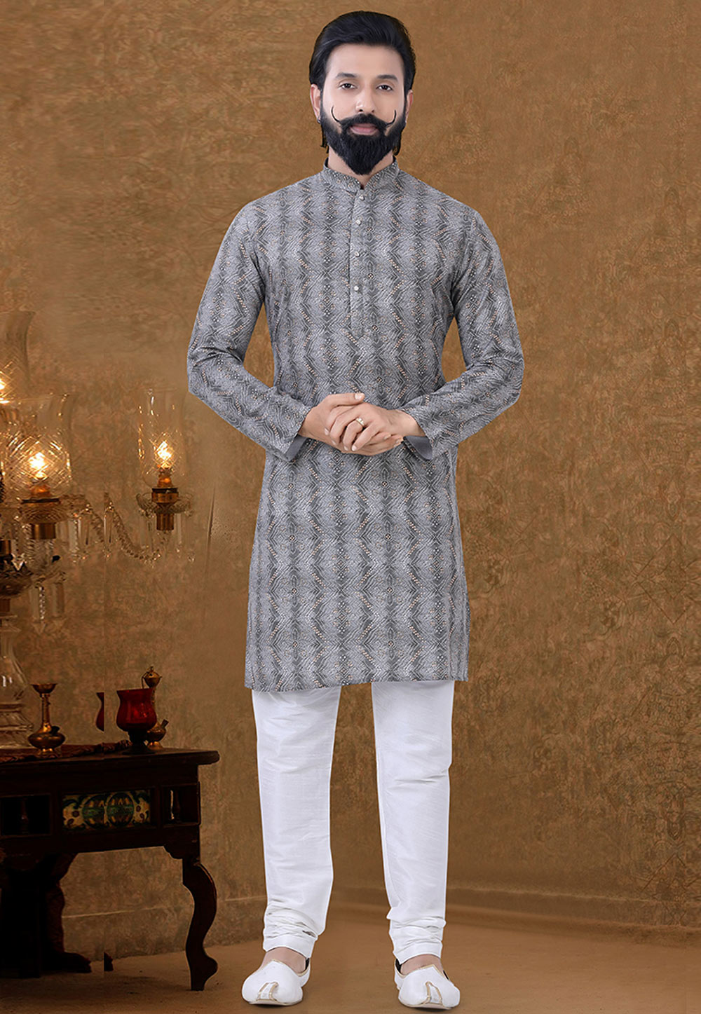 Grey Cotton Kurta Pajama 249011