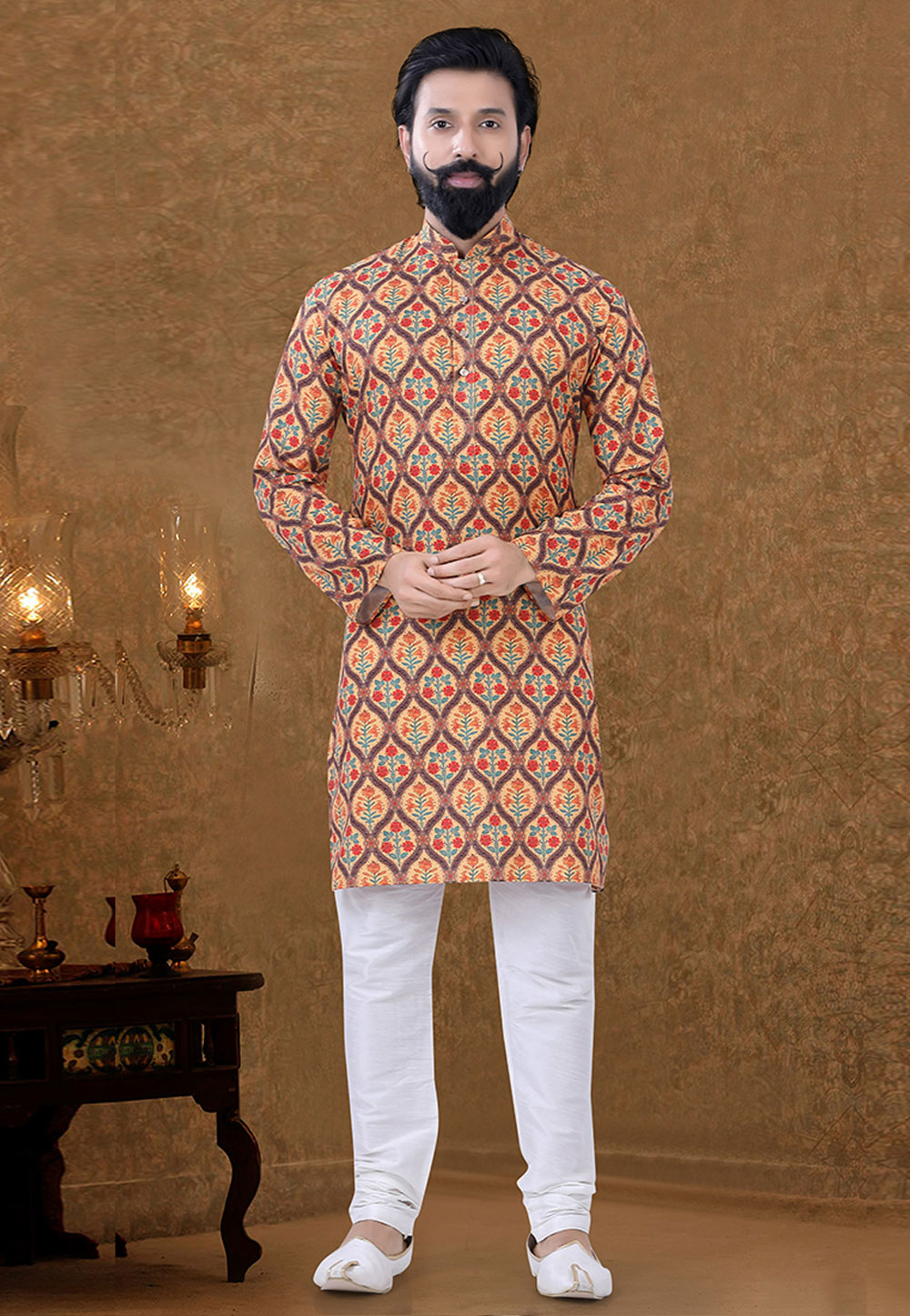 Beige Cotton Kurta Pajama 249013