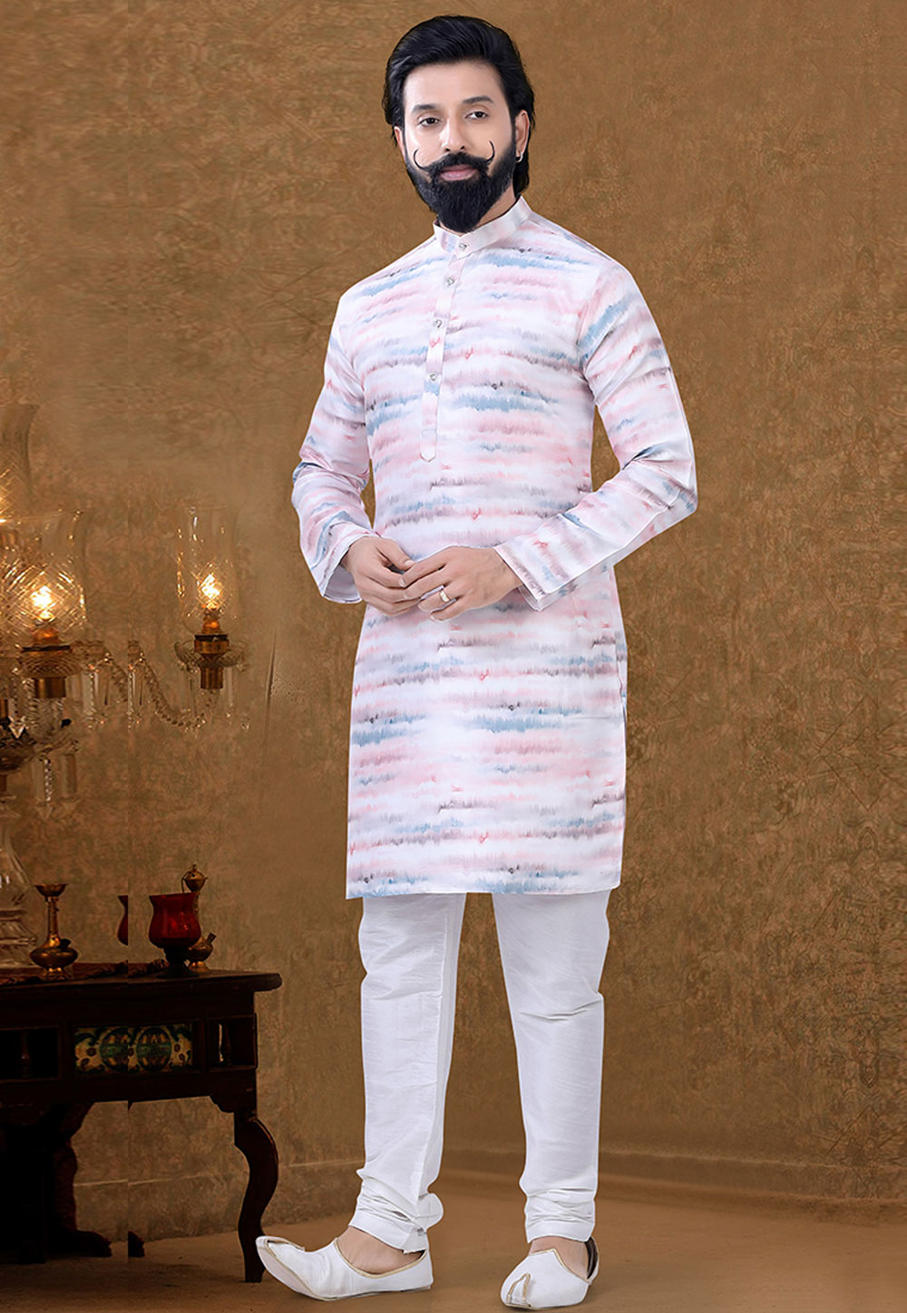White Cotton Kurta Pajama 249014