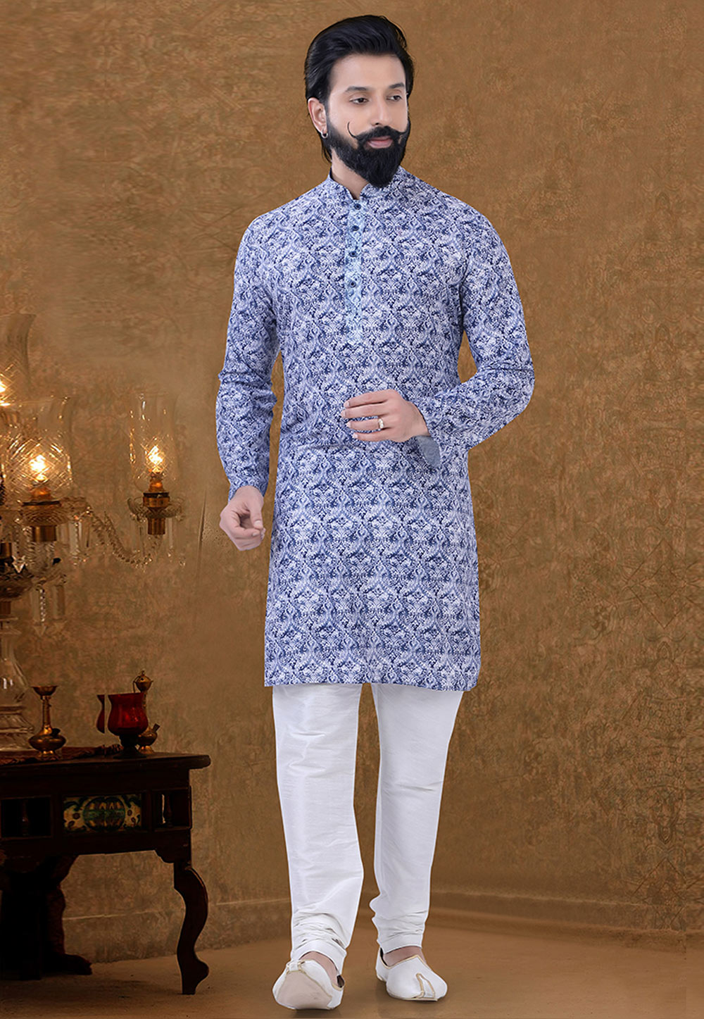 Blue Cotton Kurta Pajama 249015