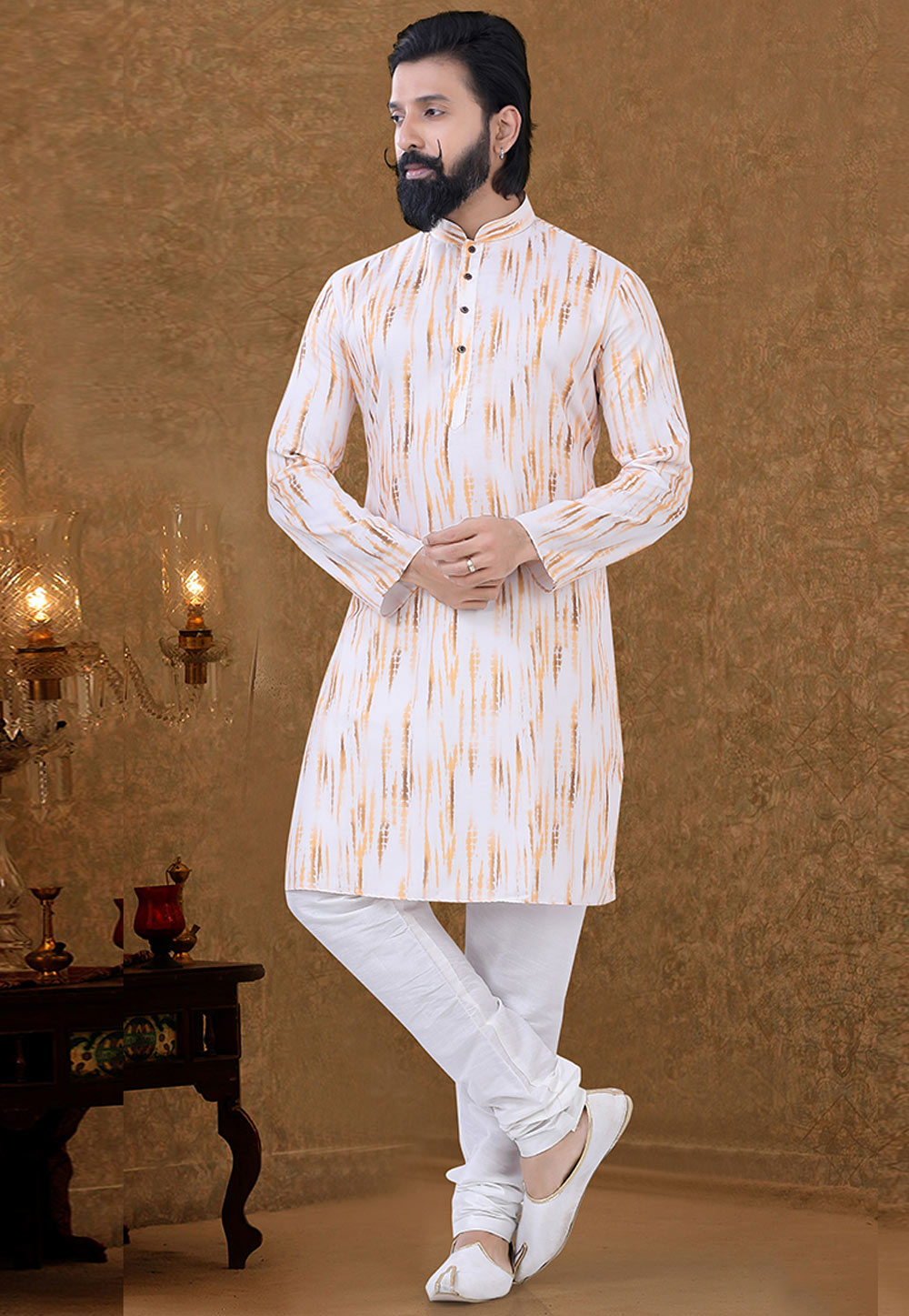 White Cotton Kurta Pajama 249017