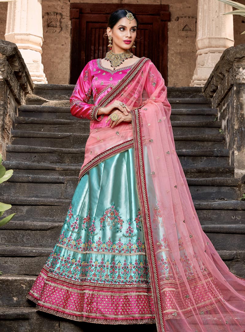 Aqua Satin A Line Lehenga Choli 146527