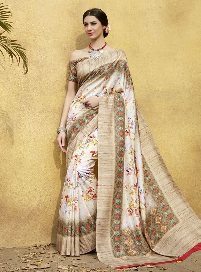 Off White Tussar Silk Saree With Blouse 139982