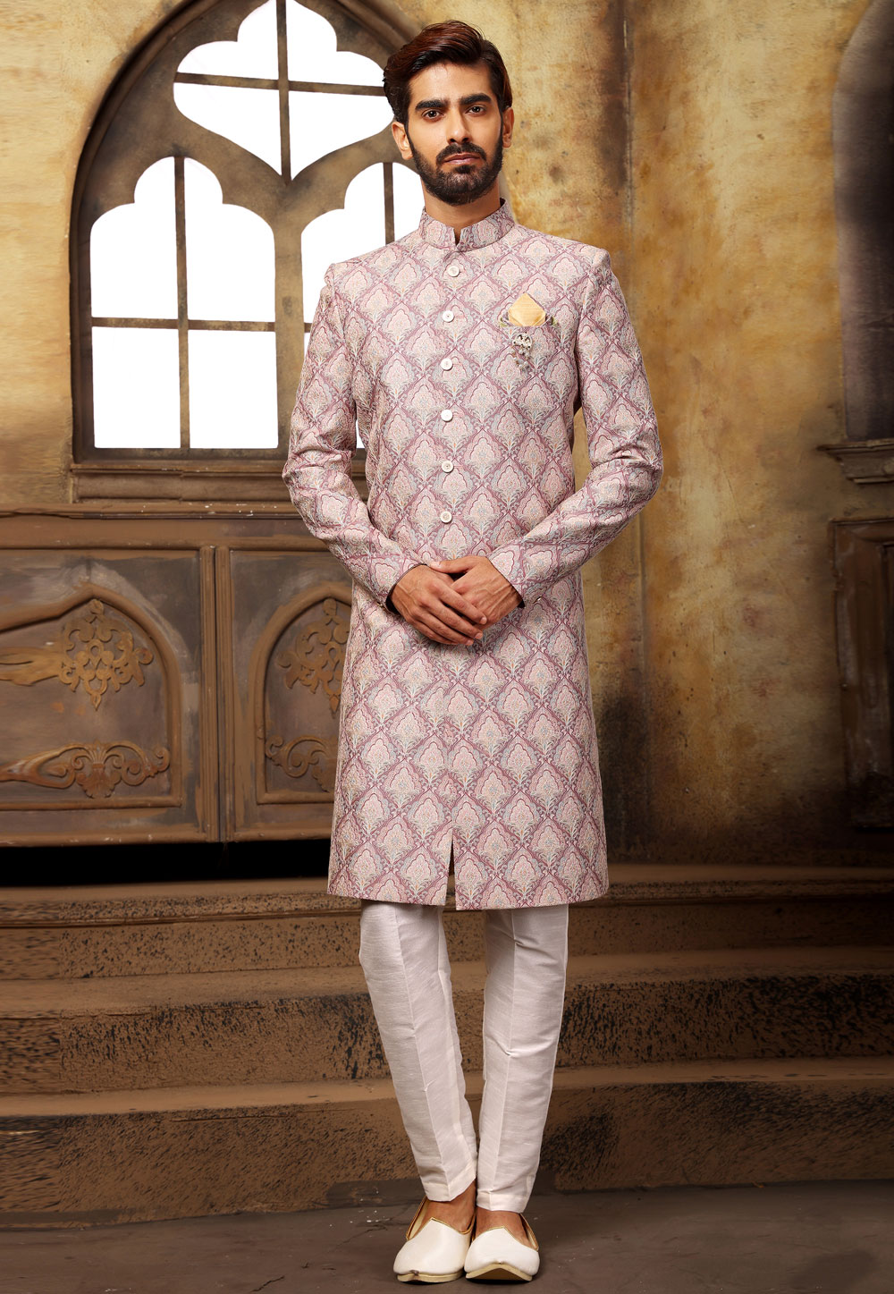 Pink Jacquard Indo Western Sherwani 248713