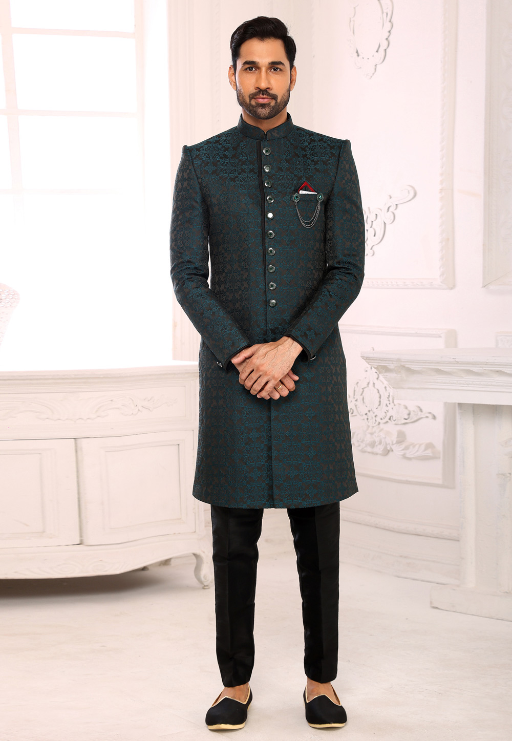 Teal Brocade Indo Western Sherwani 248725