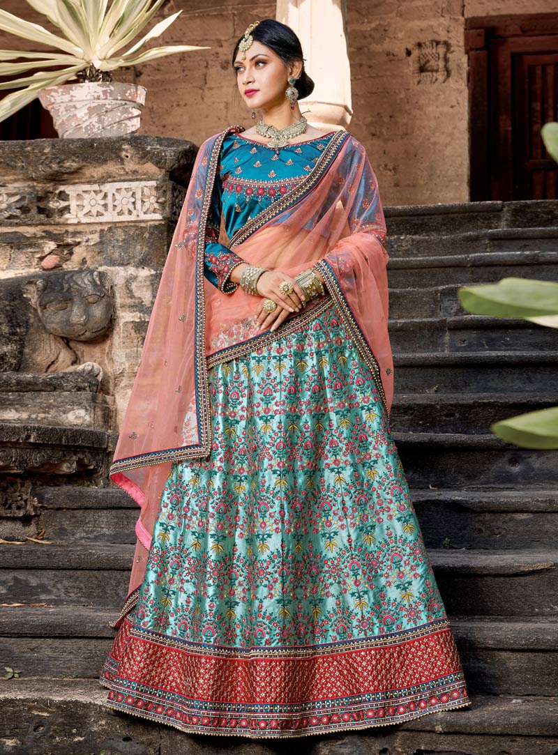 Aqua Satin A Line Lehenga Choli 146528