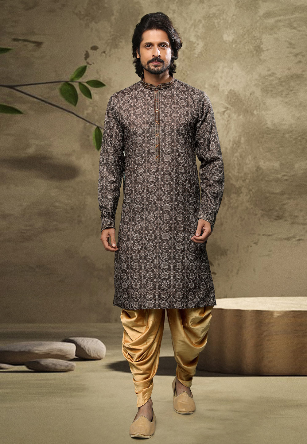 Brown Cotton Dhoti Kurta 249143
