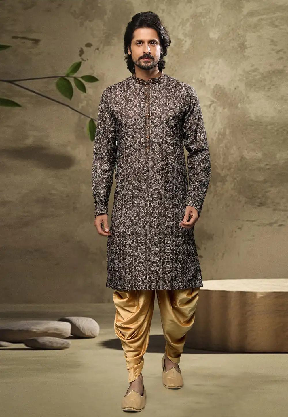 Brown Cotton Dhoti Kurta 249143