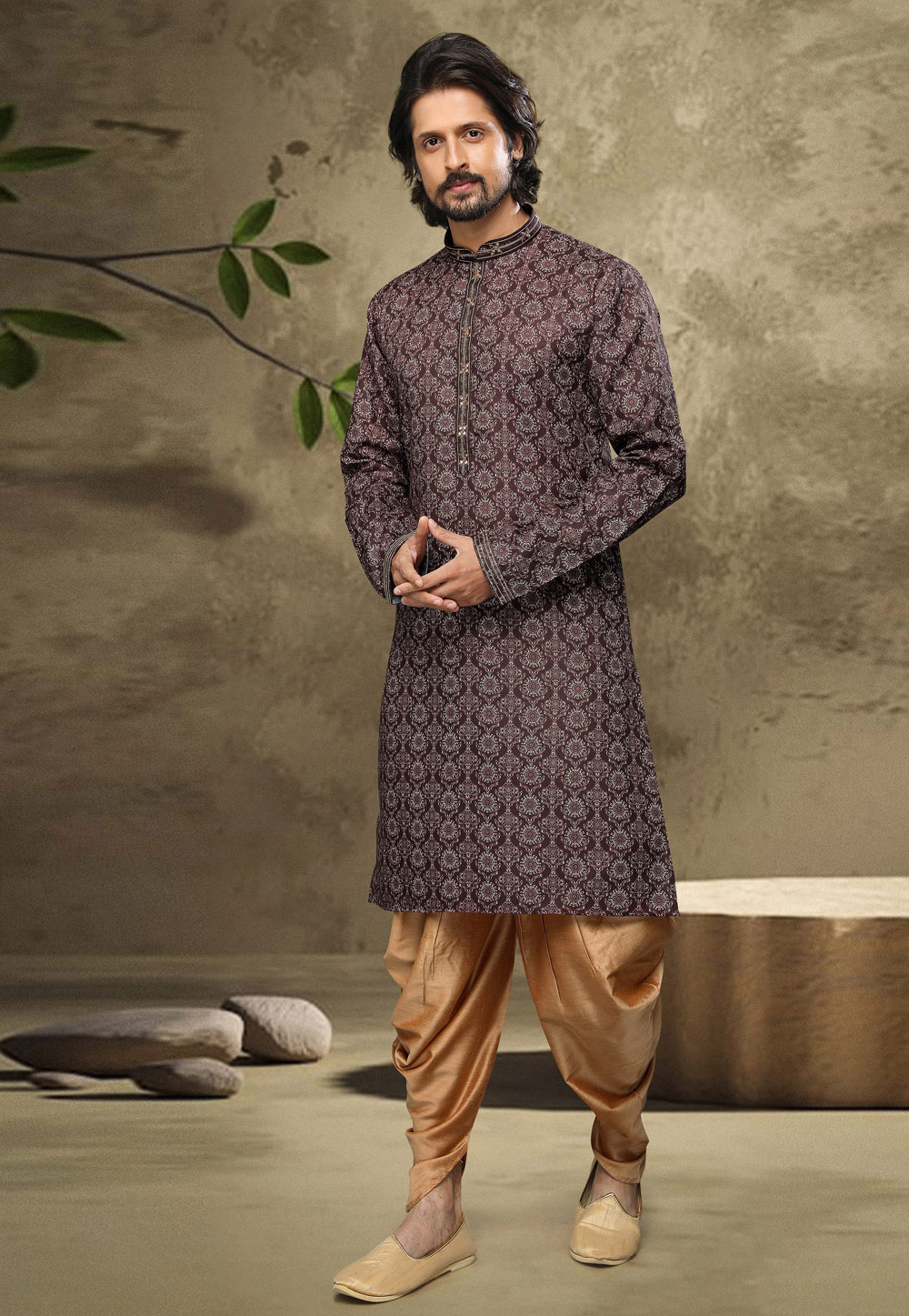 Brown Cotton Dhoti Kurta 249146