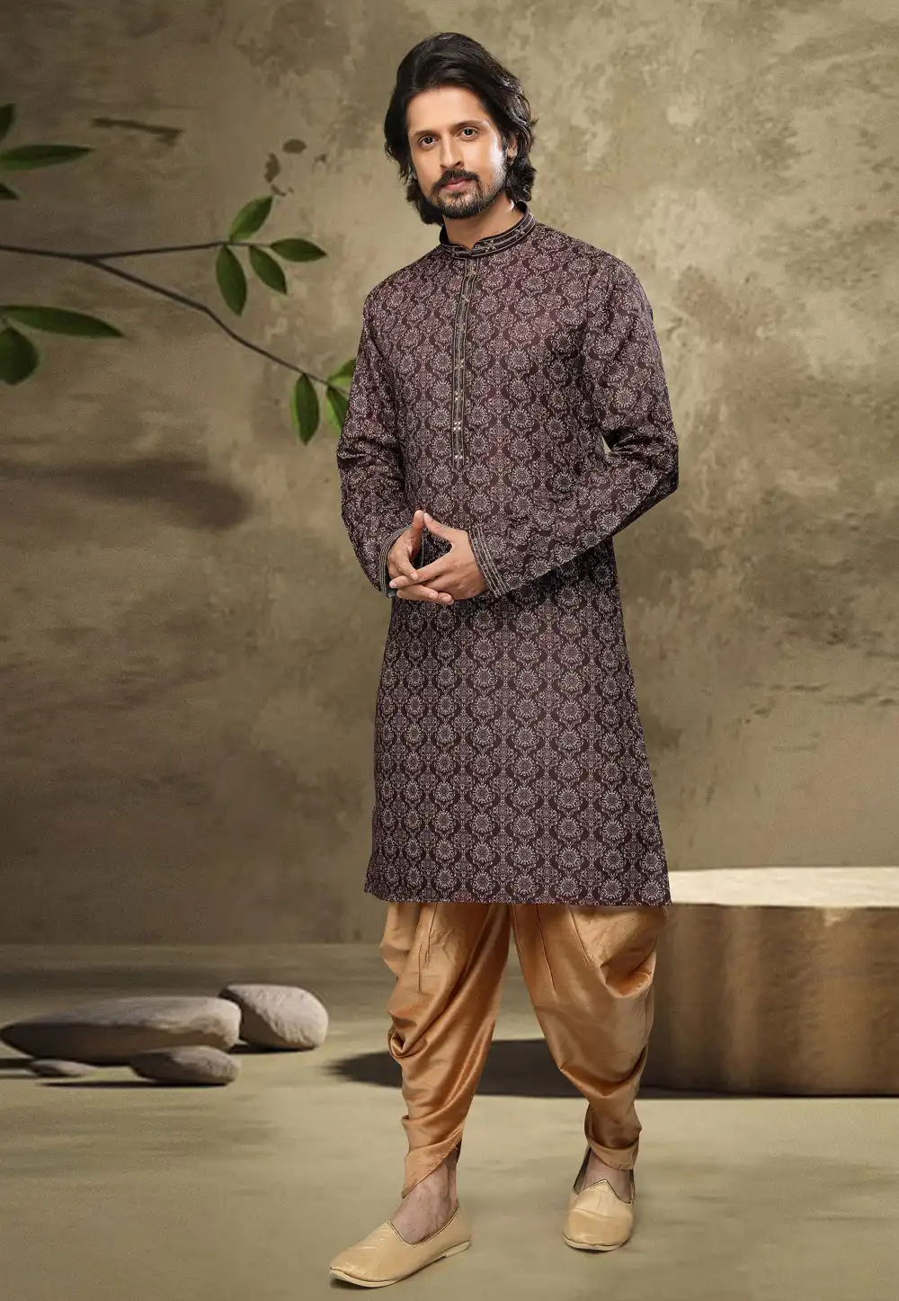 Brown Cotton Dhoti Kurta 249146