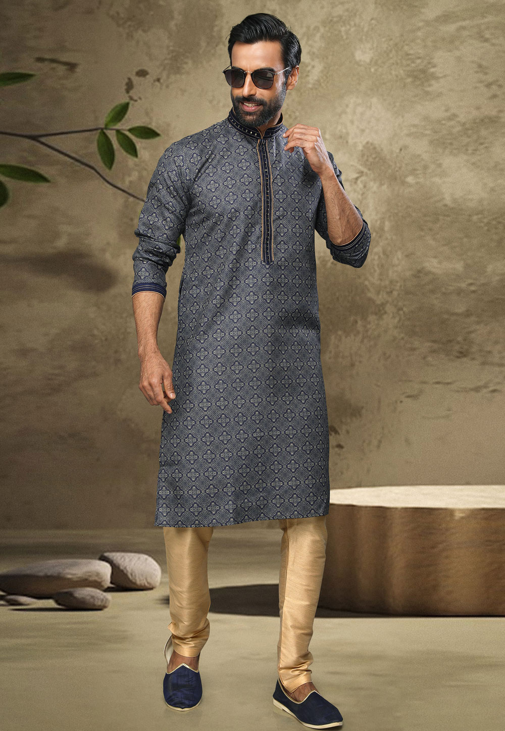 Navy Blue Cotton Kurta Pajama 249154