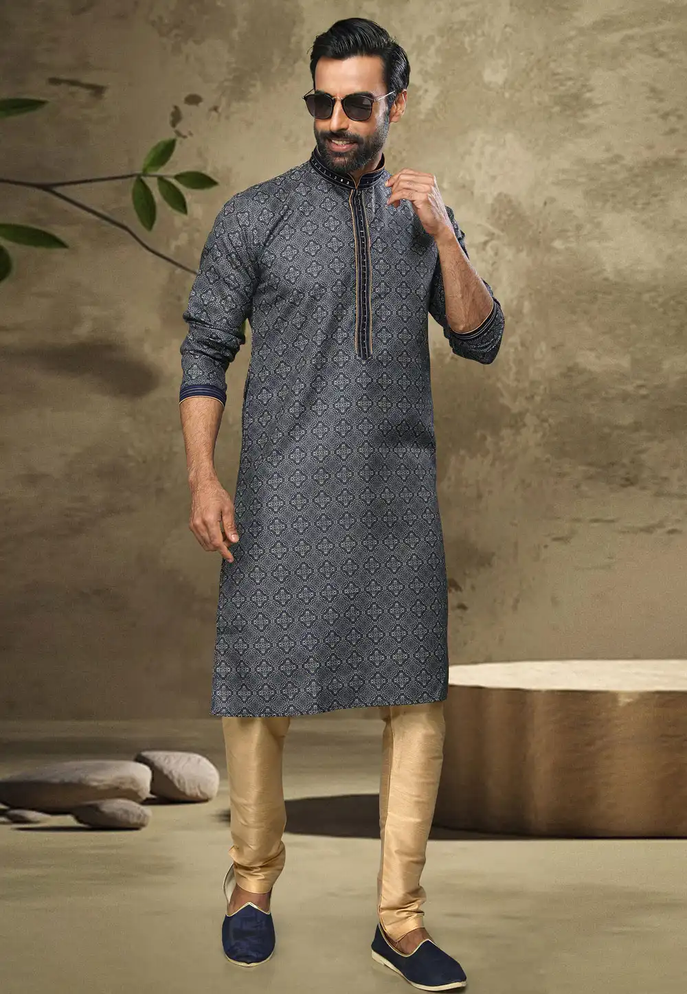 Navy Blue Cotton Kurta Pajama 249154