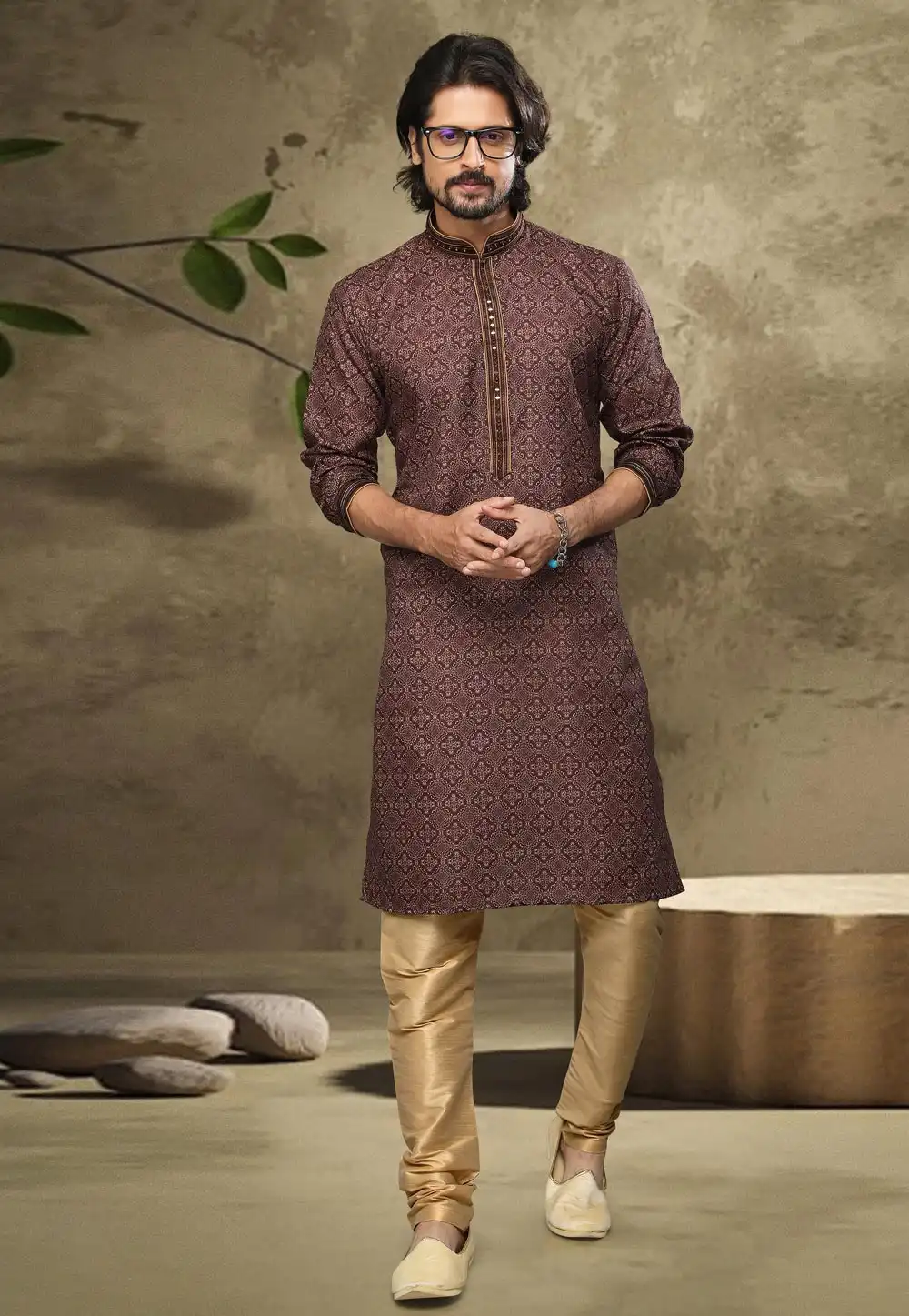 Brown Cotton Kurta Pajama 249155