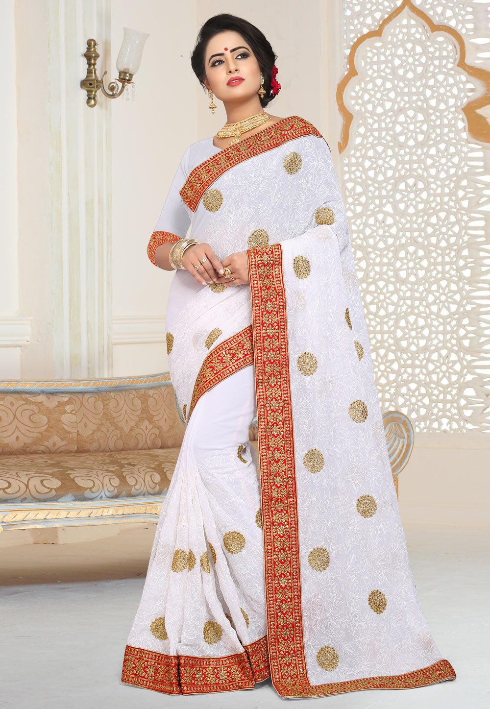 White Georgette Festival Wear Saree 159734