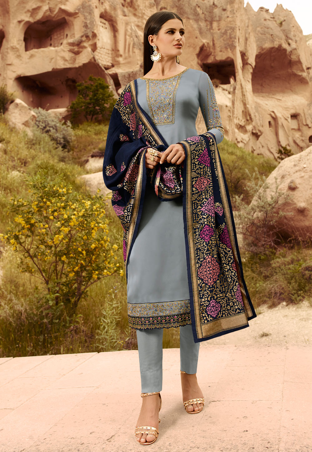 Grey Satin Pant Style Suit 185743