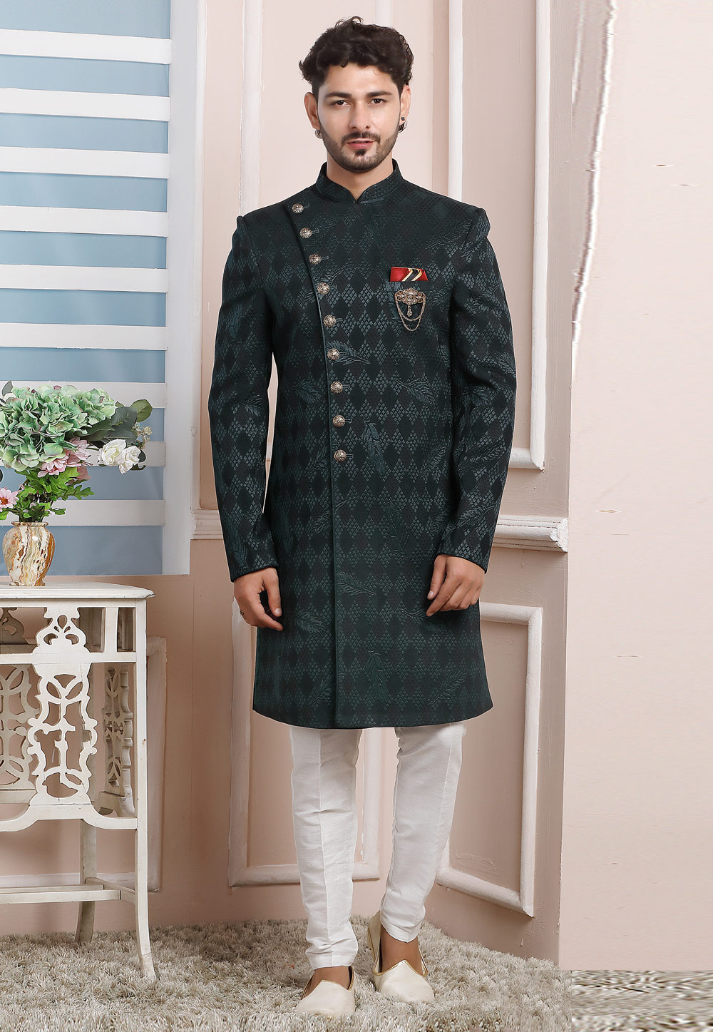 Green Velvet Indo Western Suit 249177