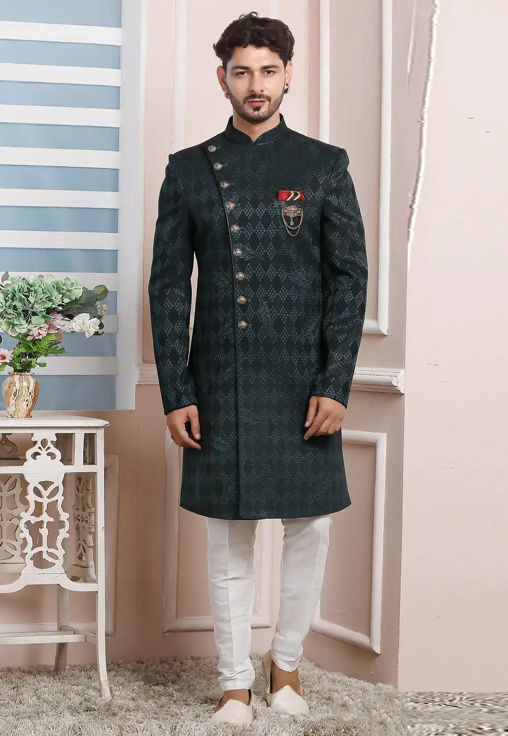 Green Velvet Indo Western Suit 249177