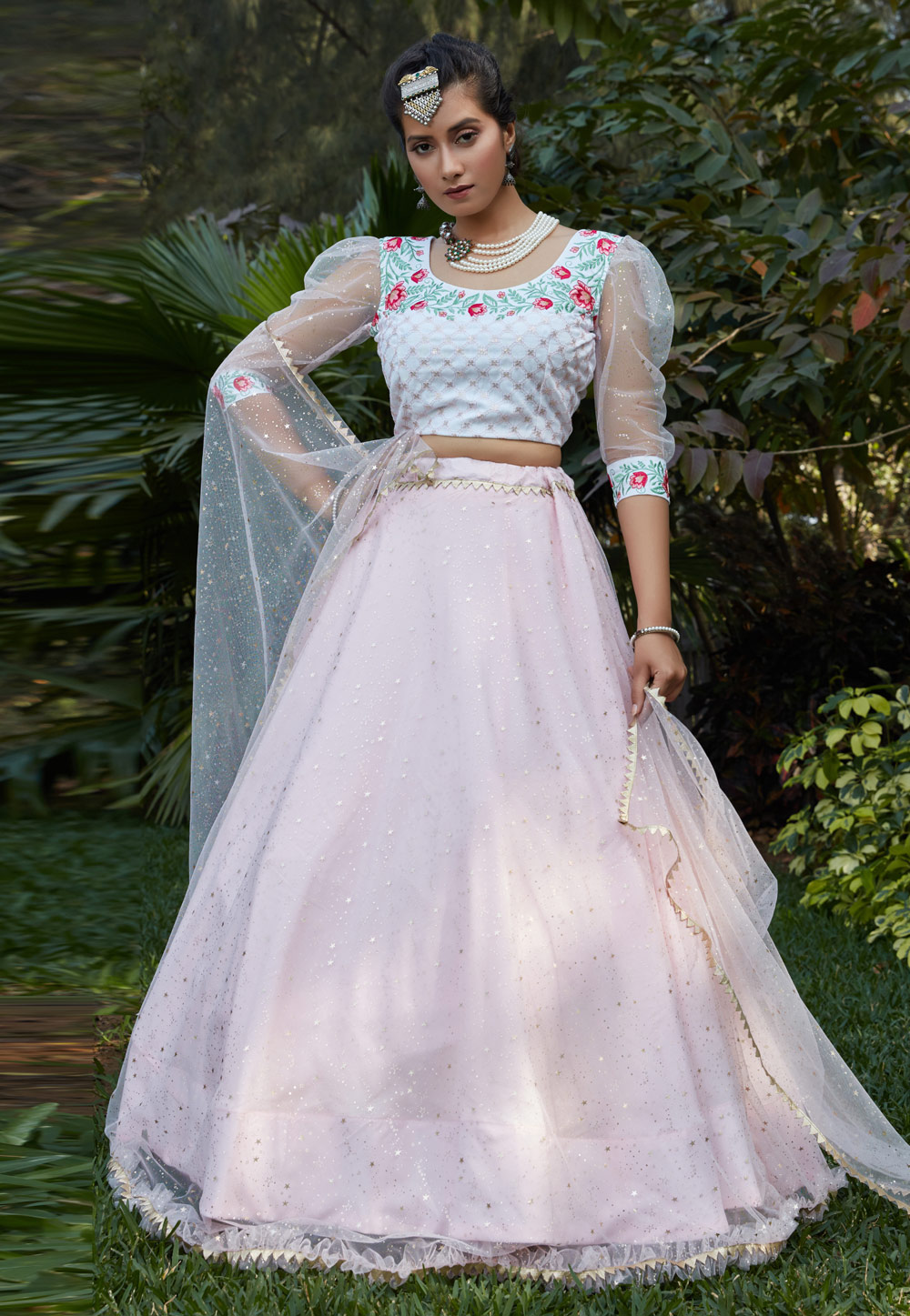 Pink Net Party Wear Lehenga Choli 218015