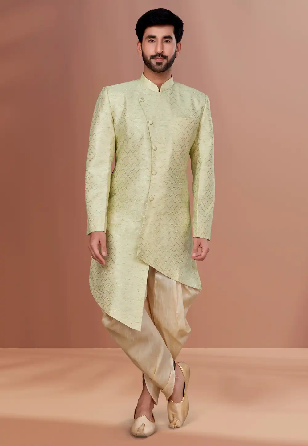 Light Green Linen Indo Western Suit 257823