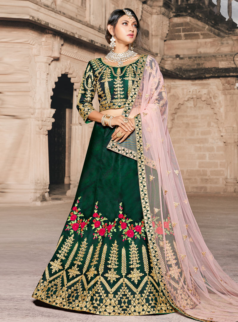 Green Taffeta A Line Lehenga Choli 146534