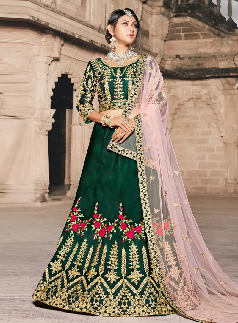 Green Taffeta A Line Lehenga Choli 146534