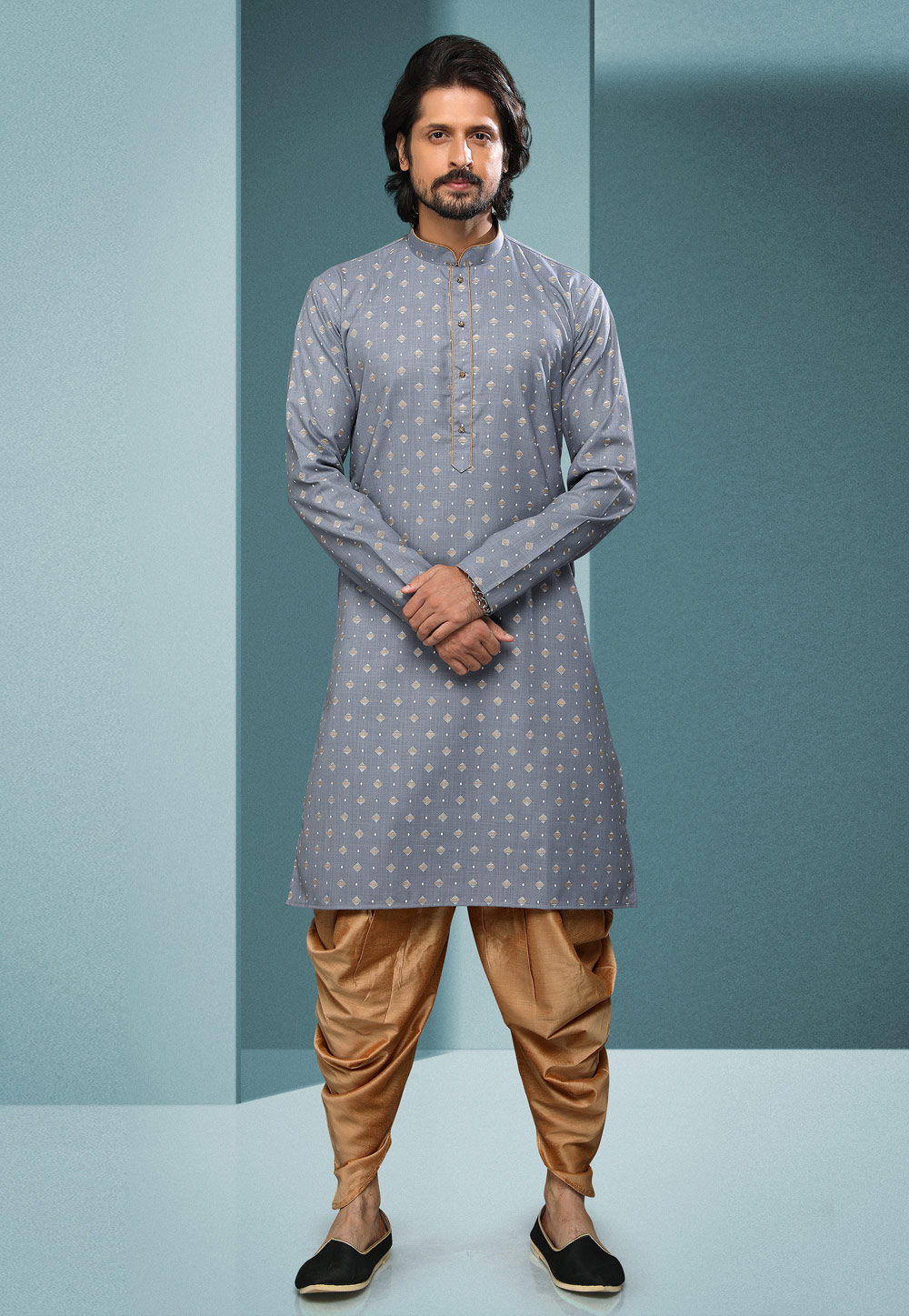 Grey Cotton Dhoti Kurta 250262
