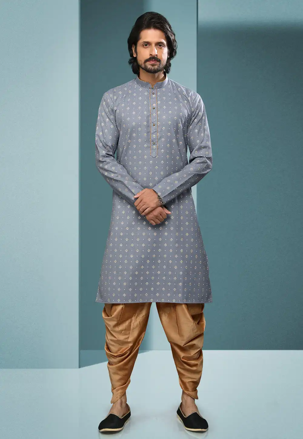 Grey Cotton Dhoti Kurta 250262