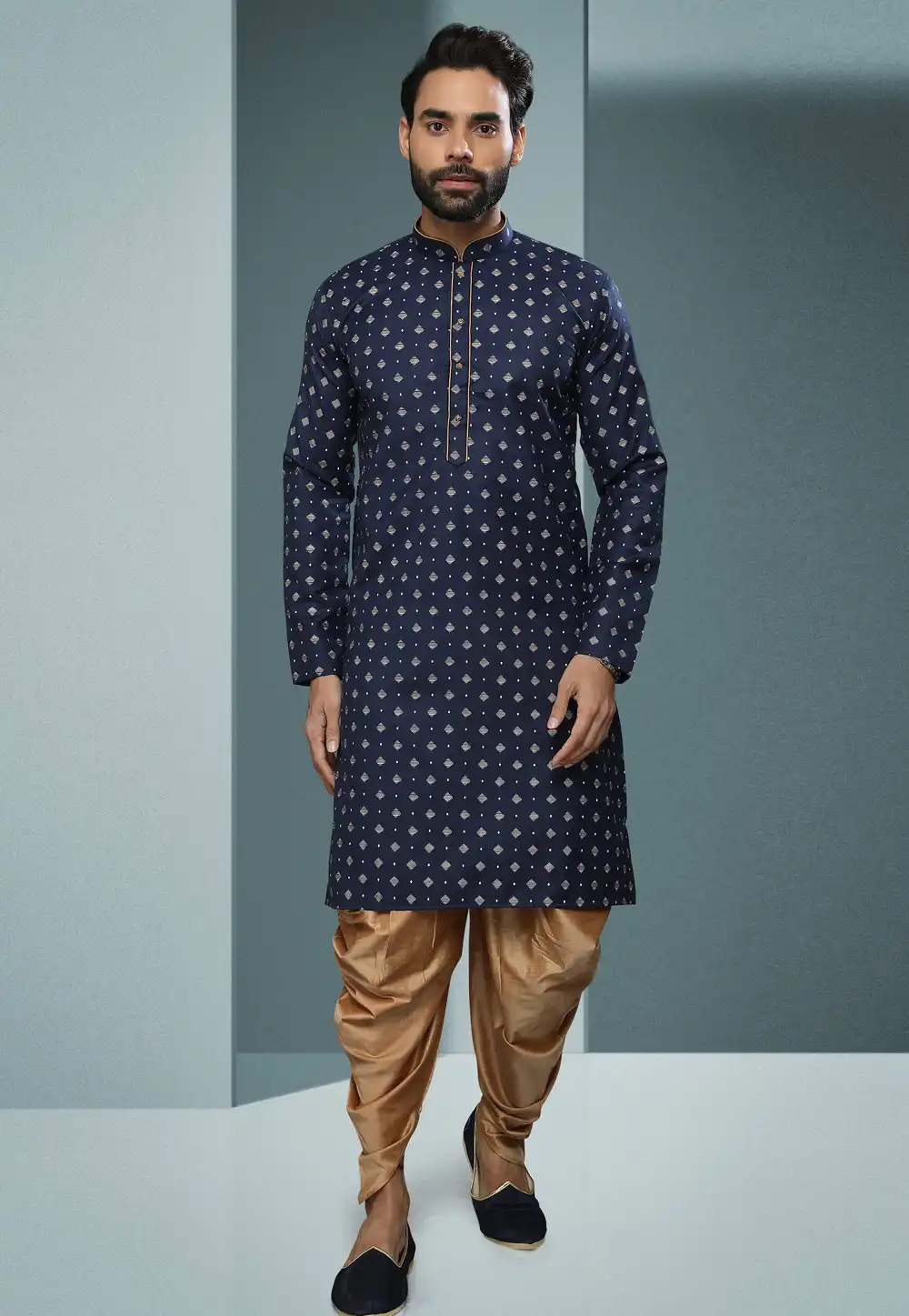 Navy Blue Cotton Dhoti Kurta 250264