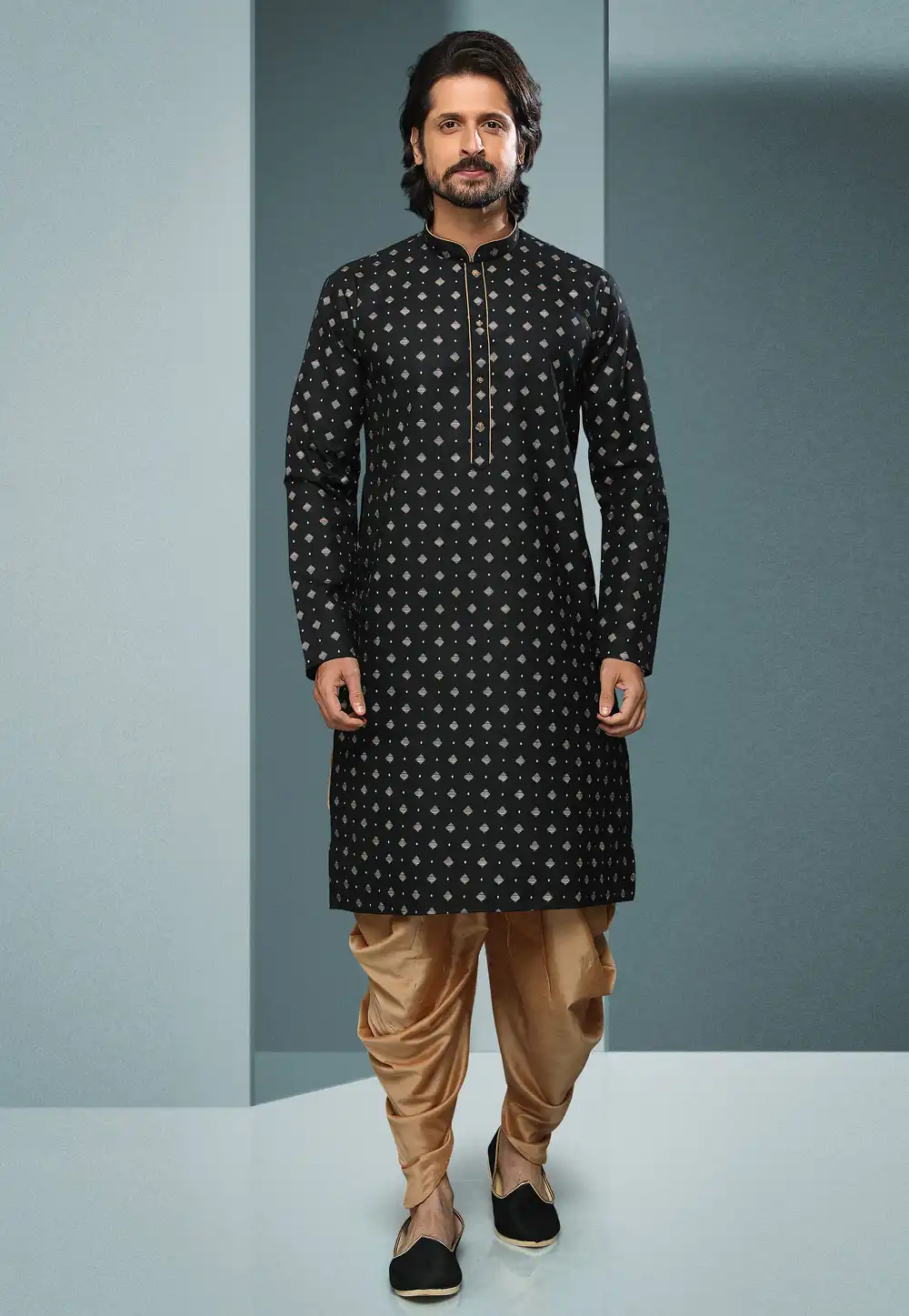 Black Cotton Dhoti Kurta 250265