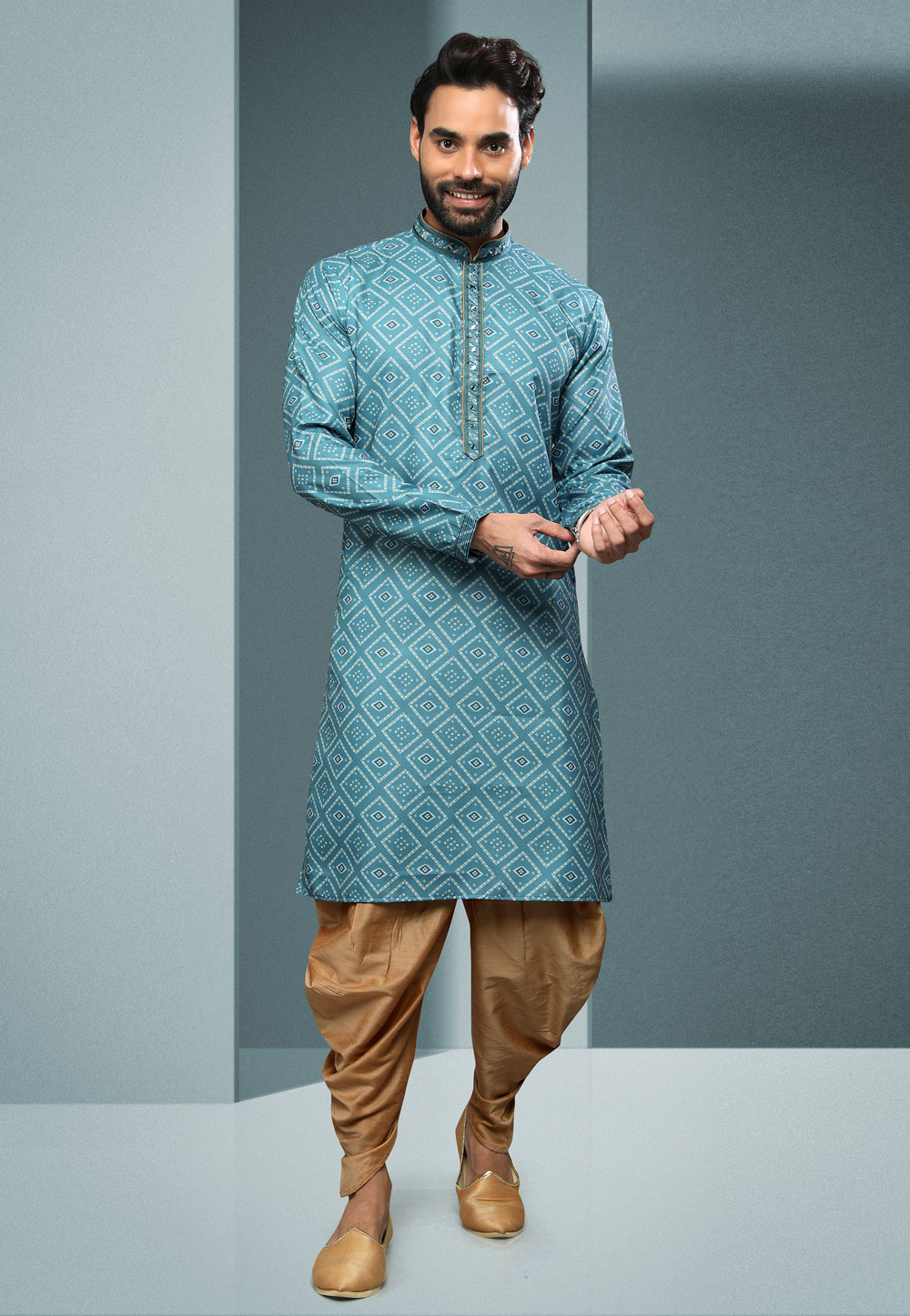 Light Blue Cotton Dhoti Kurta 250266