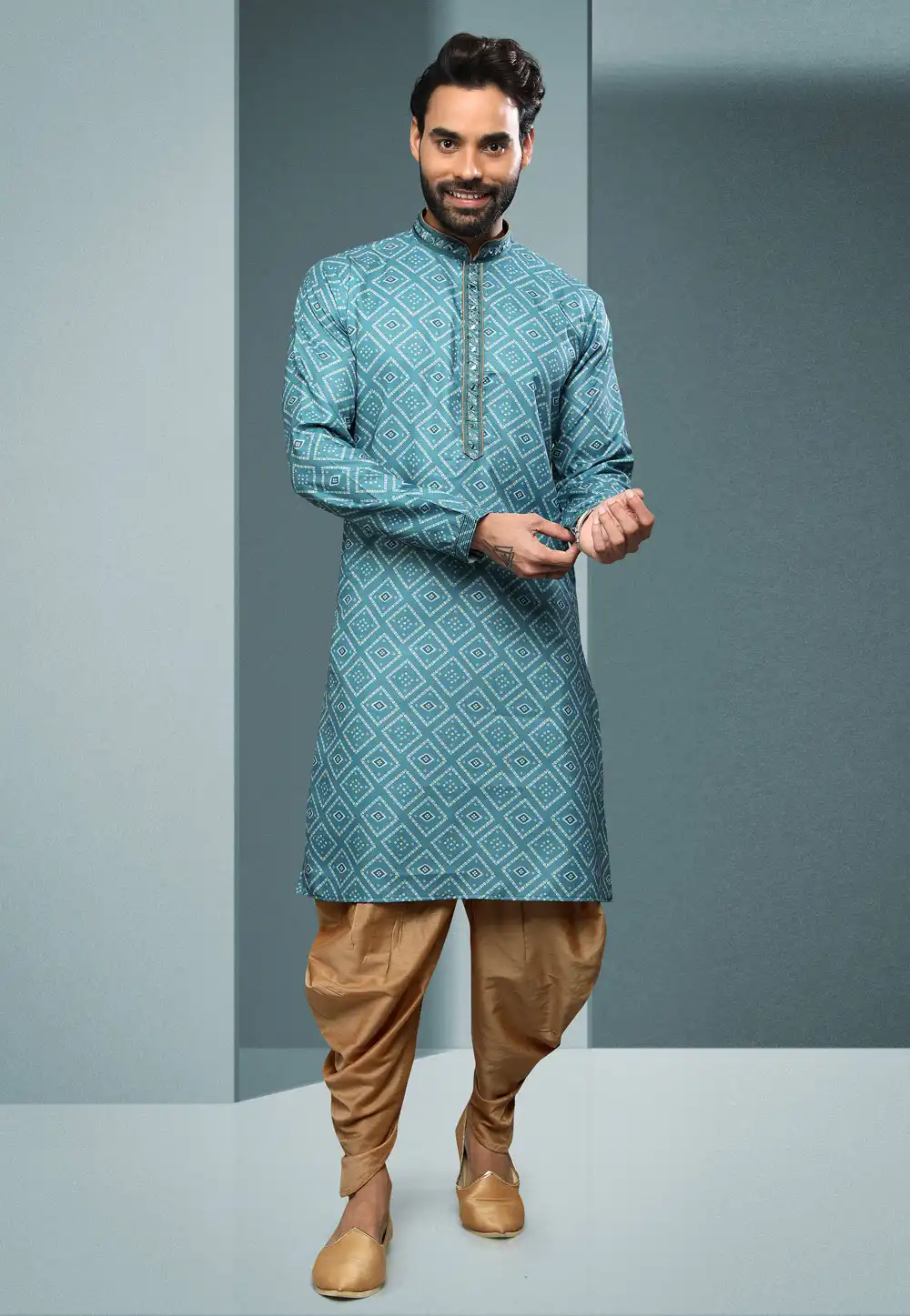 Light Blue Cotton Dhoti Kurta 250266