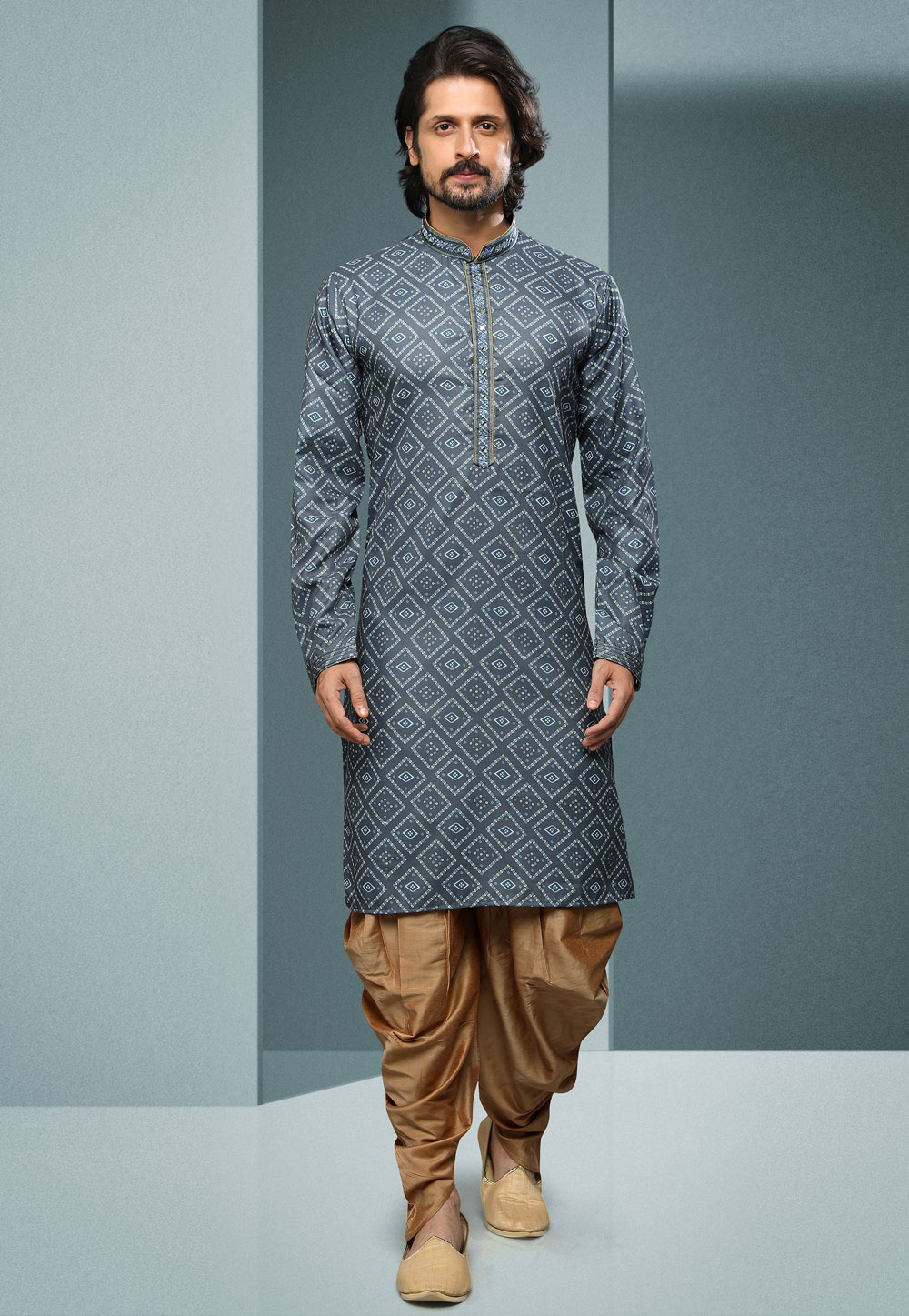 Grey Cotton Dhoti Kurta 250267