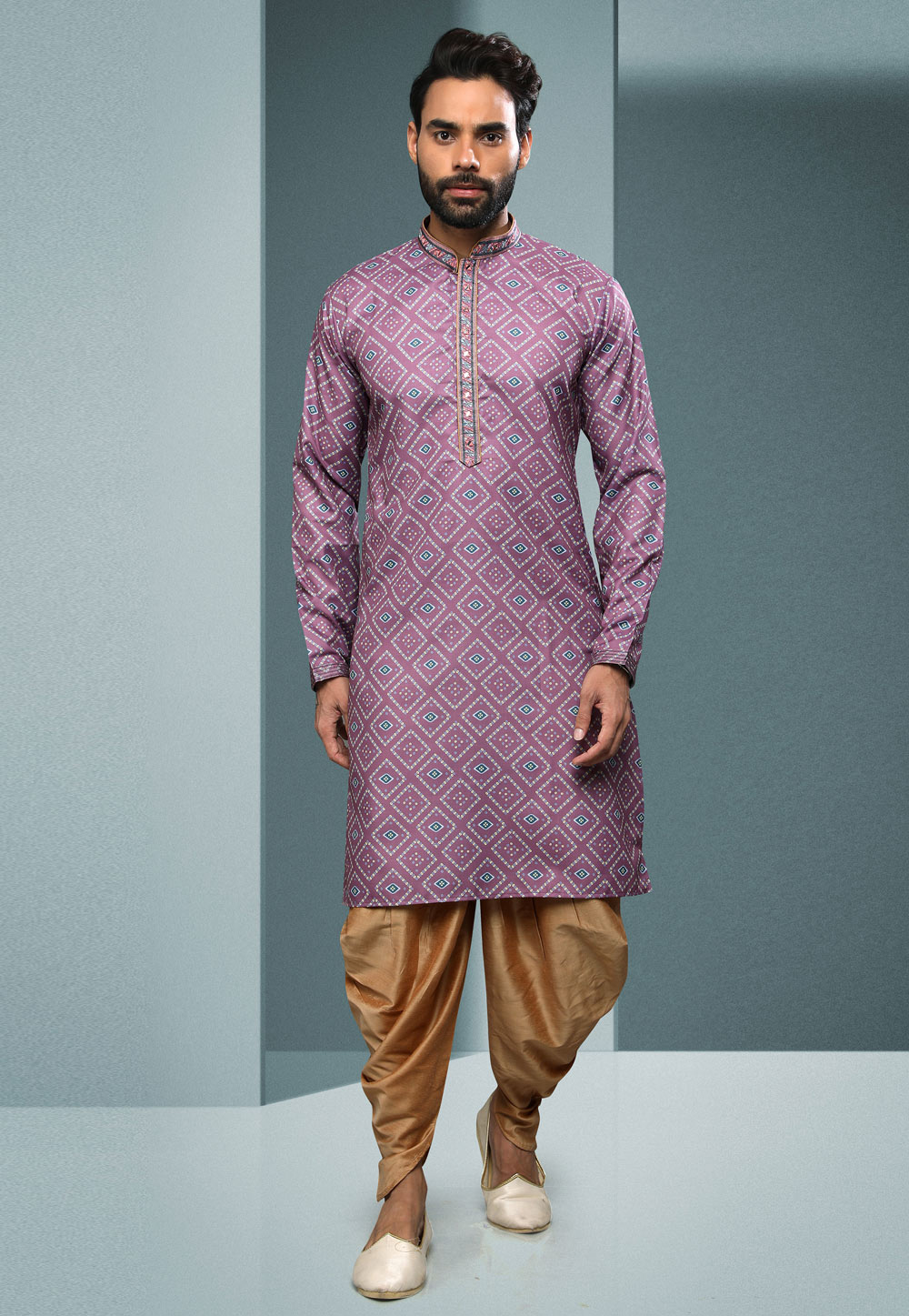 Light Purple Cotton Dhoti Kurta 250268