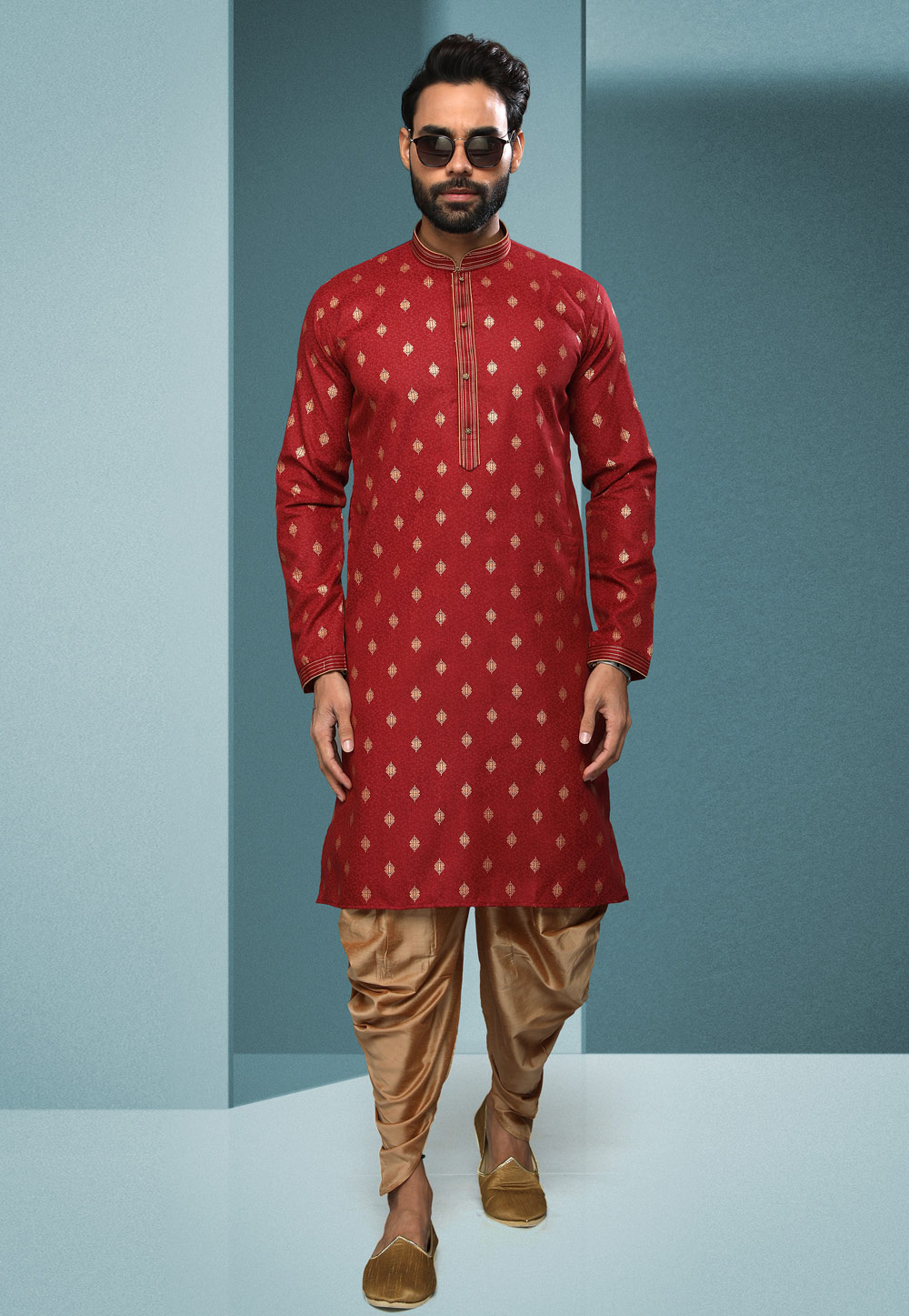 Maroon Cotton Dhoti Kurta 250270