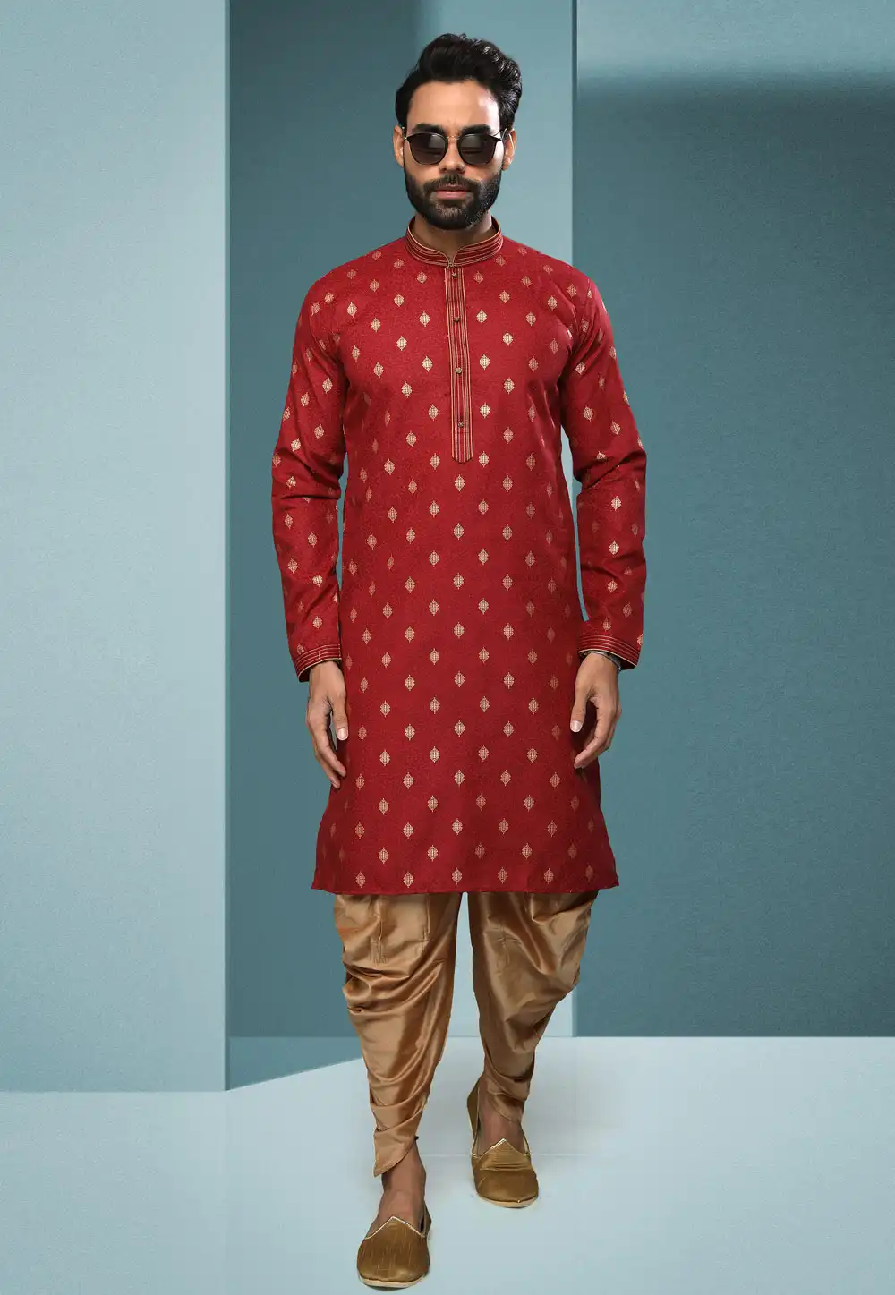 Maroon Cotton Dhoti Kurta 250270