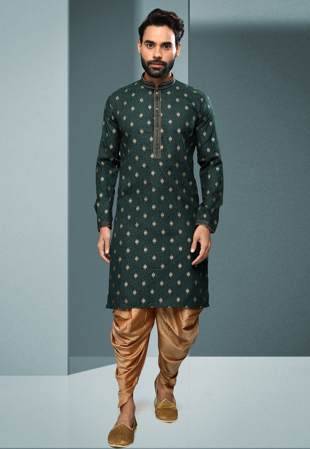 Green Cotton Dhoti Kurta 250271