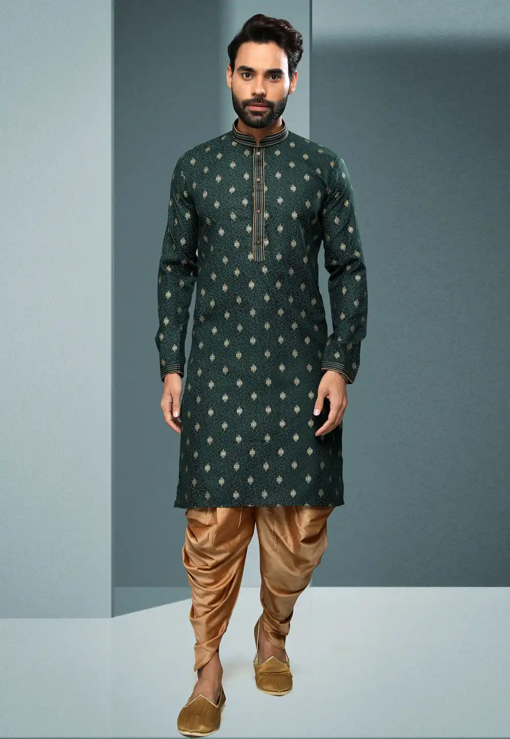 Green Cotton Dhoti Kurta 250271