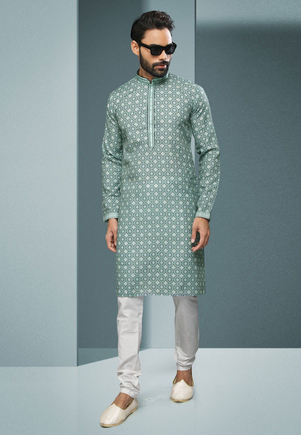 Sea Green Cotton Kurta Pajama 250274