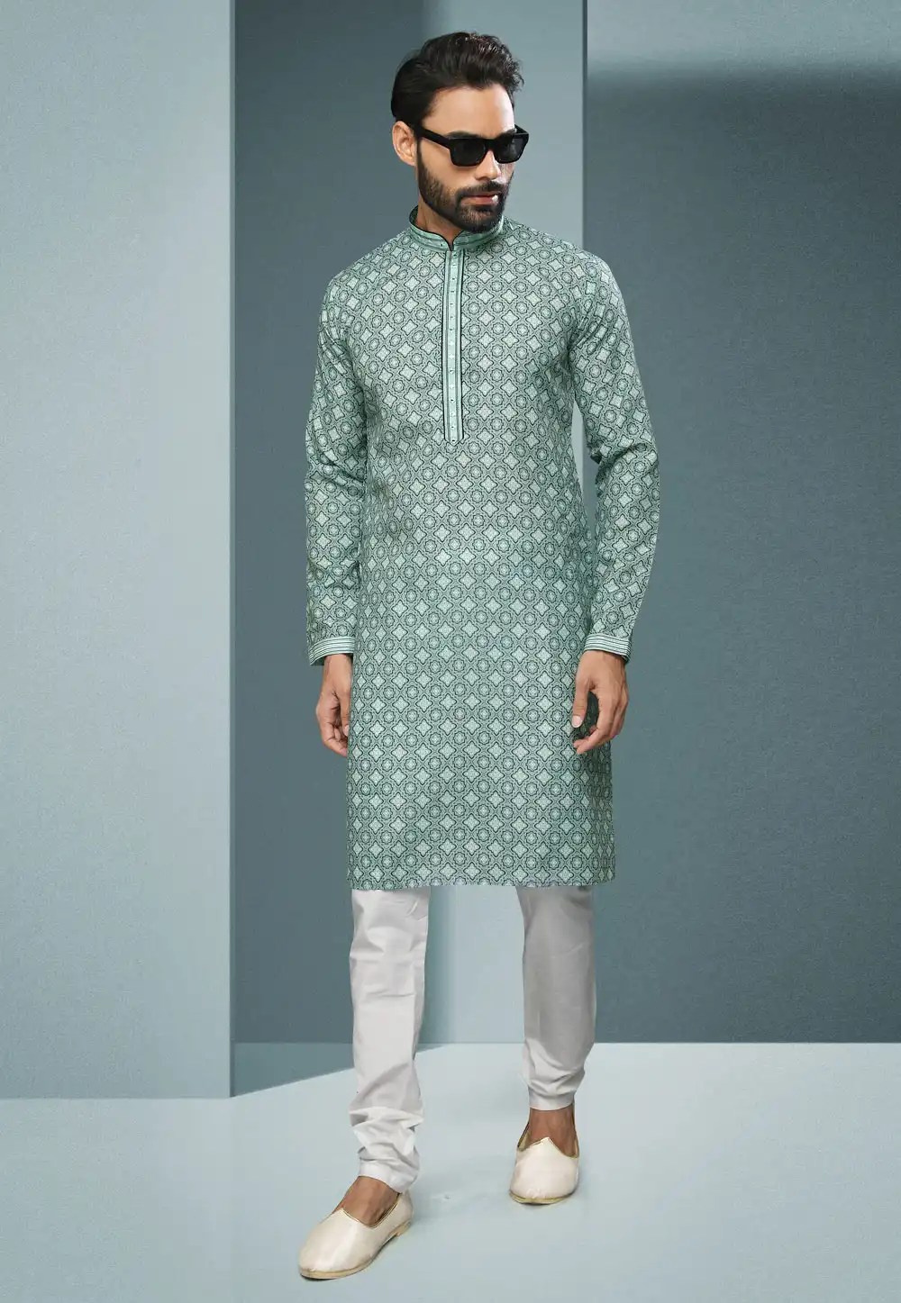 Sea Green Cotton Kurta Pajama 250274
