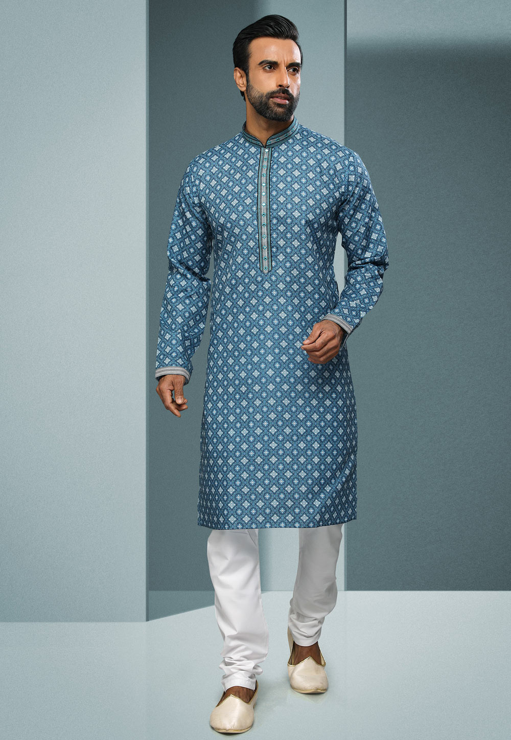 Light Blue Cotton Kurta Pajama 250276