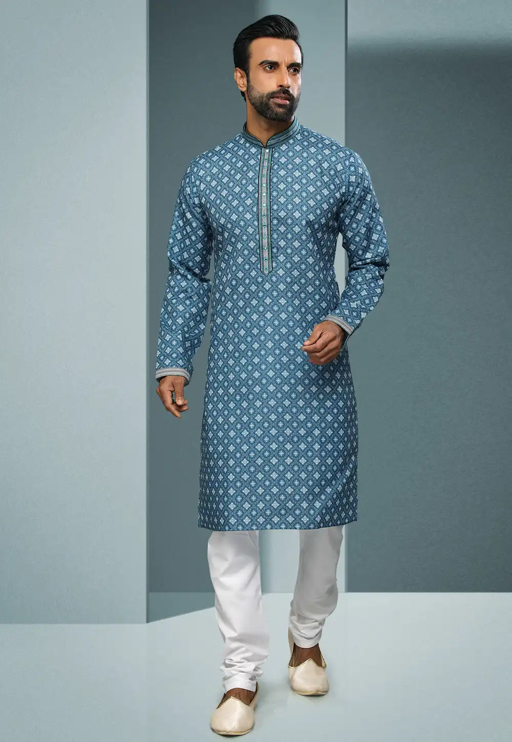 Light Blue Cotton Kurta Pajama 250276