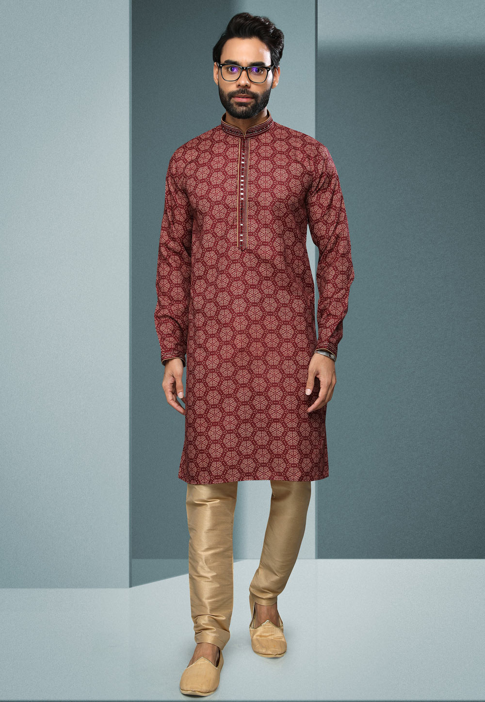 Maroon Cotton Kurta Pajama 250279