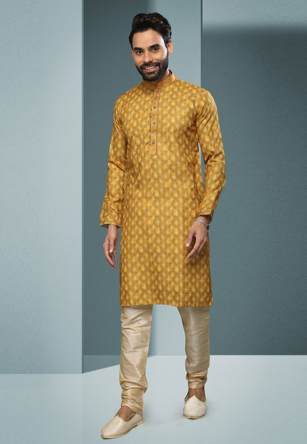 Mustard Cotton Kurta Pajama 250284