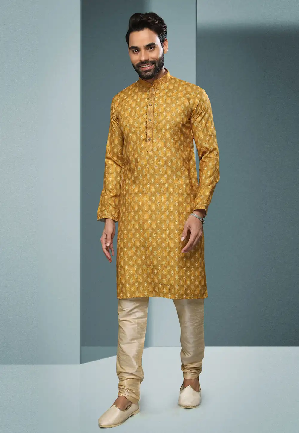 Mustard Cotton Kurta Pajama 250284