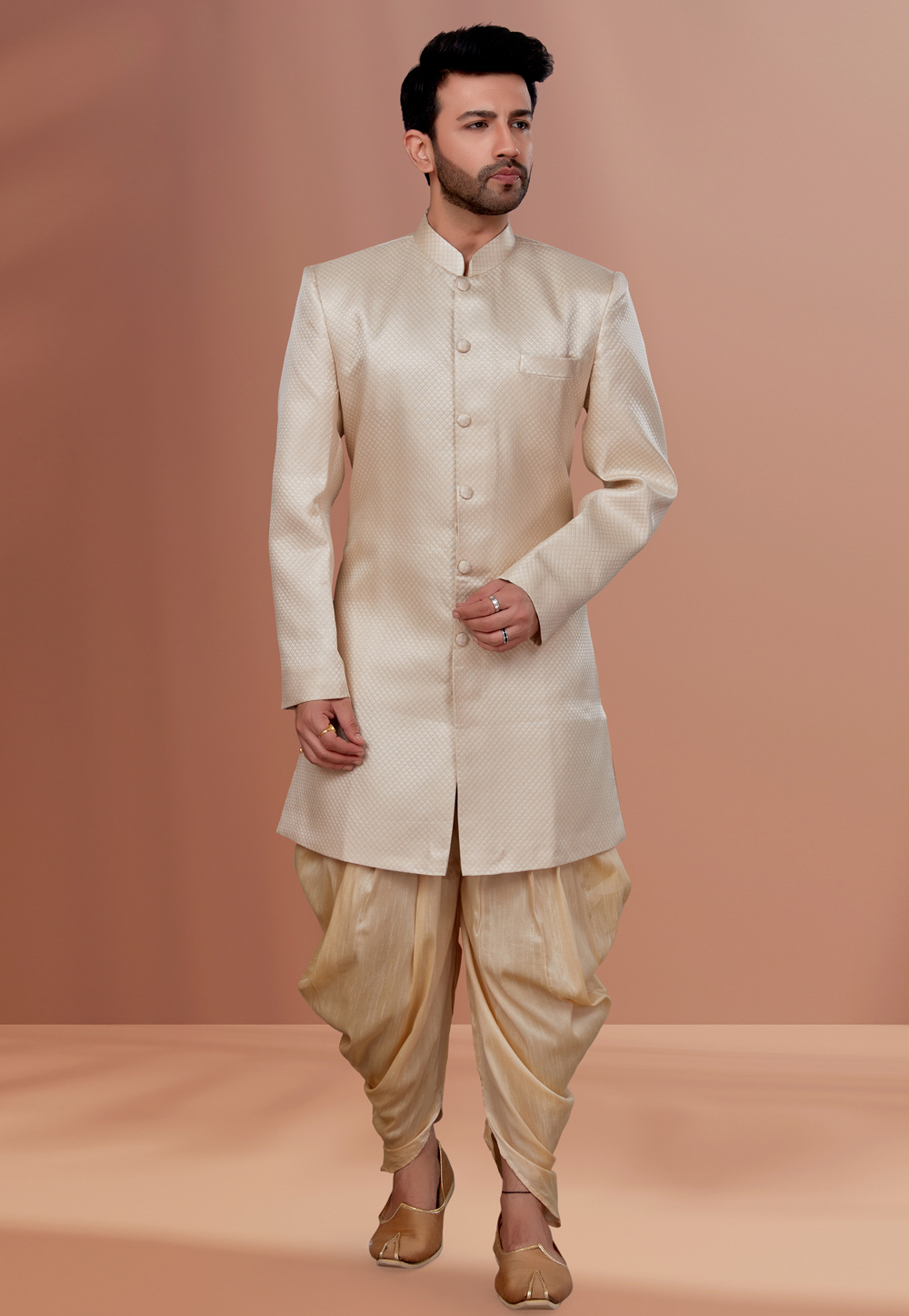 Cream Polyester Indo Western Suit 257828