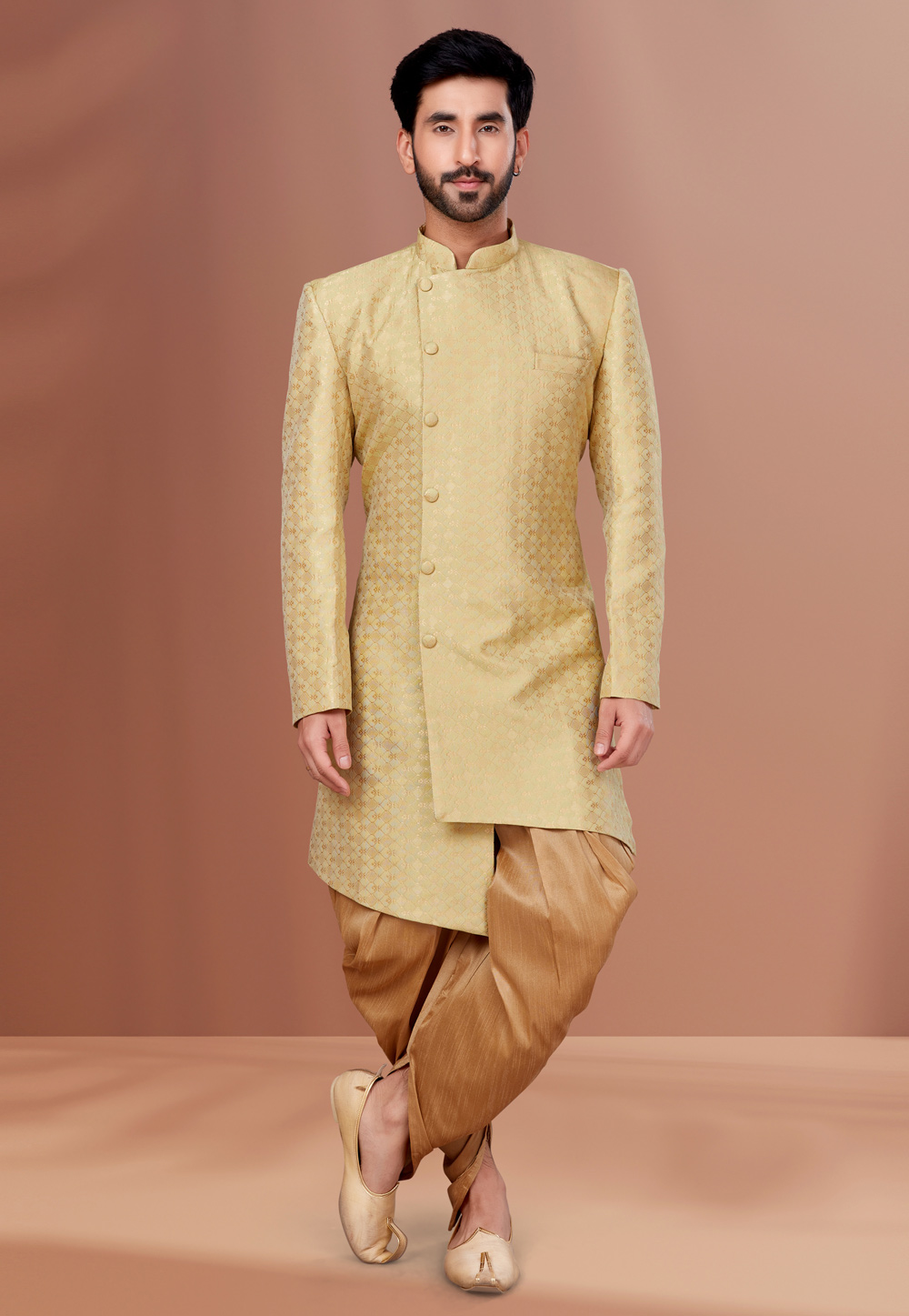 Beige Jacquard Indo Western Suit 257830