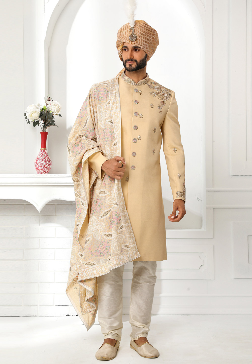 Beige Art Silk Indo Western Sherwani 250597