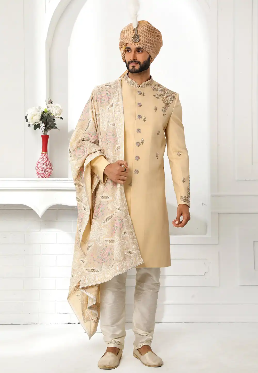 Beige Art Silk Indo Western Sherwani 250597