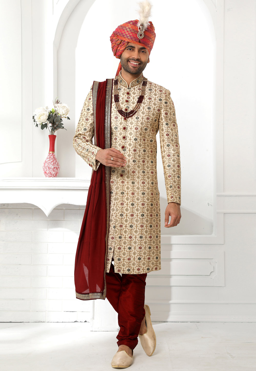 Cream Art Silk Indo Western Sherwani 250603