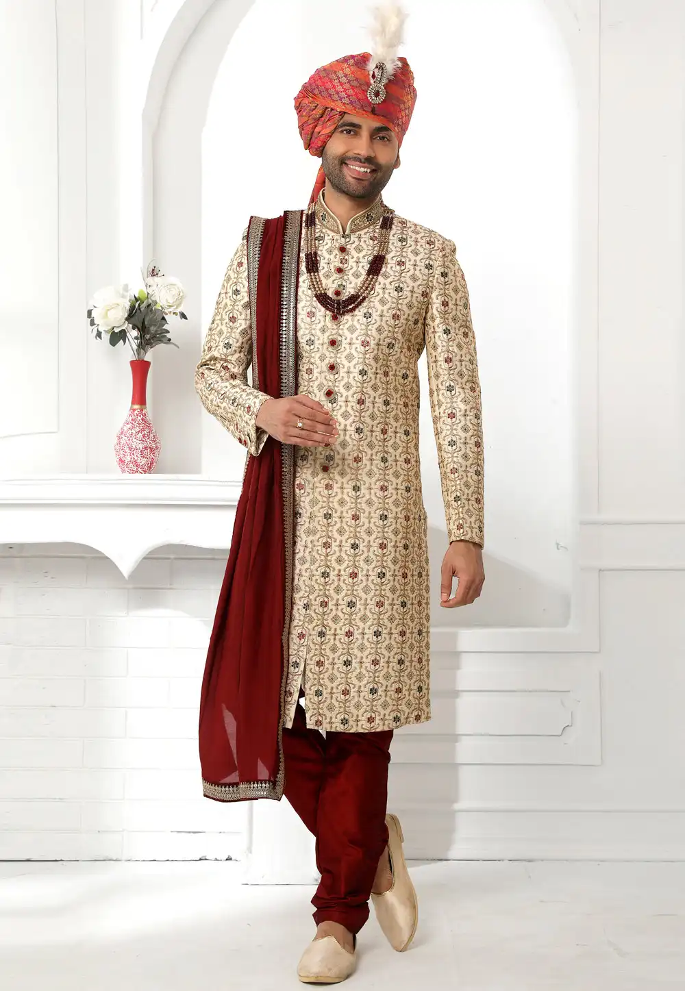 Cream Art Silk Indo Western Sherwani 250603